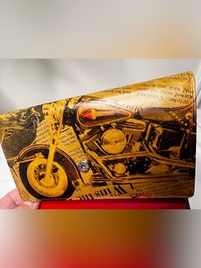 Genuine Leather Bertotti Wallet w Motorcycle, Newspaper Print, Air Force Patch